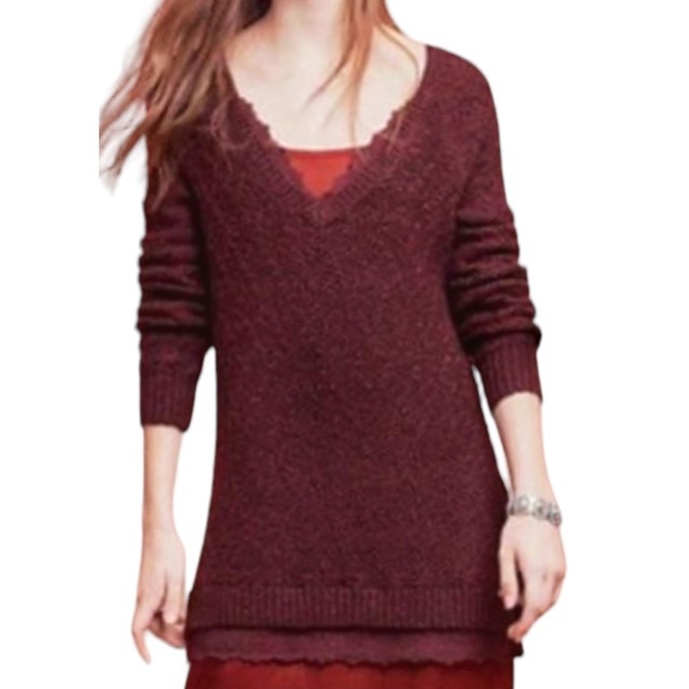 Anthropologie Knitted & Knotted Plum Laced Better Tunic Sweater, Size Small